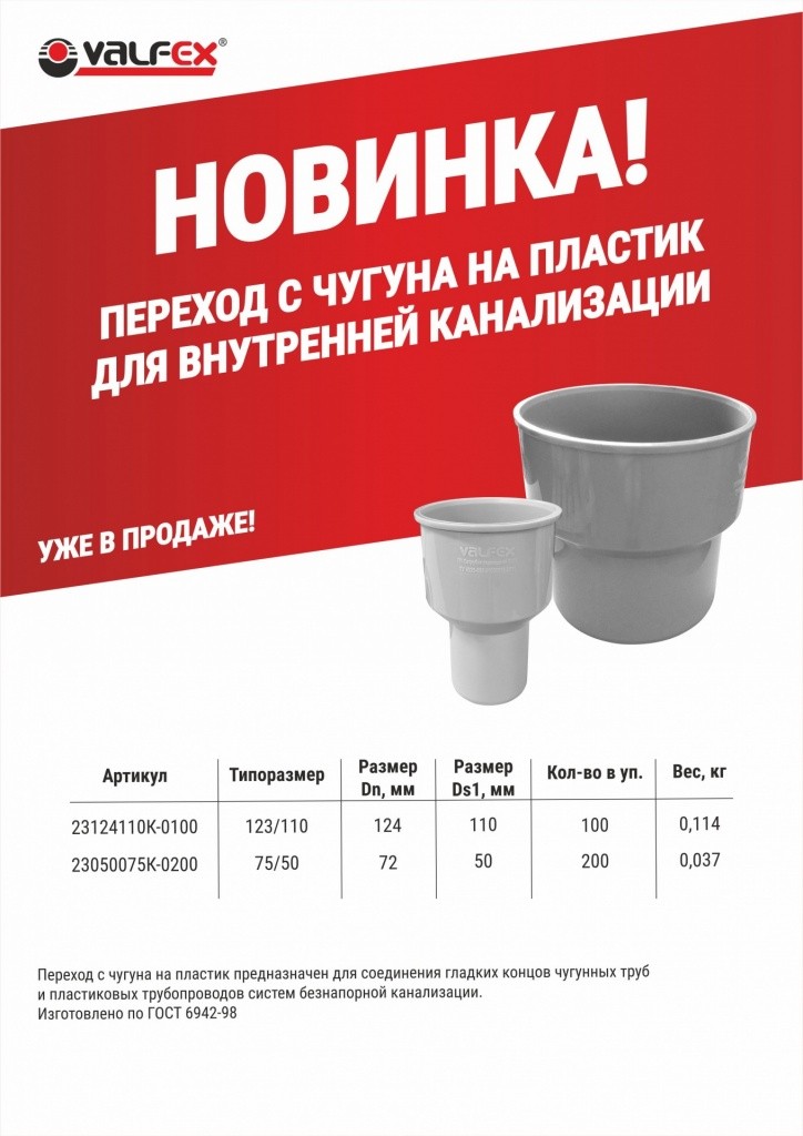 Новинка! Переходы с чугуна на пластик. Уже в продаже.