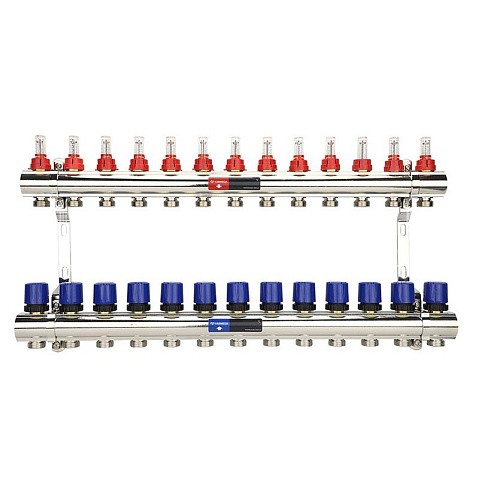 Коллекторная группа из латуни DN 25-13 вых. G-3/4'' евроконус, с расходомерами, без дренажного крана и воздухоотводчика VARMEGA VM15413 купить в Саратове | "Проконсим"
