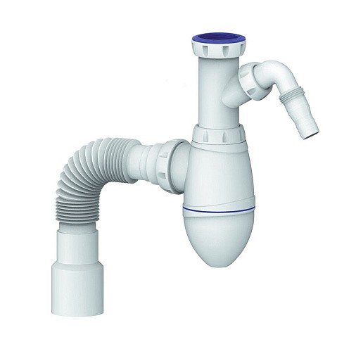 Сифон для умывальника Unicorn А520V, 40х50 гибкий отвод, 1 1/2'' х40 с отводом для стиральной машины преходник 40х32 купить в Саратове | "Проконсим"