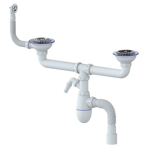 сифон для двойной мойки Unicorn В731VР, 40х50 гибкий отвод, 3 1/2'' х40 с отводом для стиральной машины, круглый перелив купить в Саратове | "Проконсим"