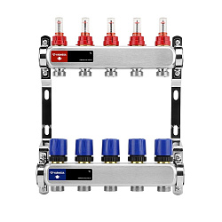  Коллекторная группа из нержавеющей стали DN 25-5 вых. G-3/4'', евроконус, с расходомерами, без дренажного крана и воздухоотводчика, VARMEGA VM15105 (930416003) со склада Проконсим в Саратове