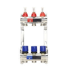  Коллекторная группа из латуни DN 25-3 вых. G-3/4'', евроконус, с расходомерами, без дренажного крана и воздухоотводчика, VARMEGA VM15403 (930416501) со склада Проконсим в Саратове