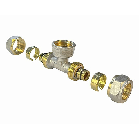 Тройник латунный для PEX труб 20-3/4''-20 PN 10 обжимной никелированный Valfex VF.332.N  купить в Саратове | "Проконсим"