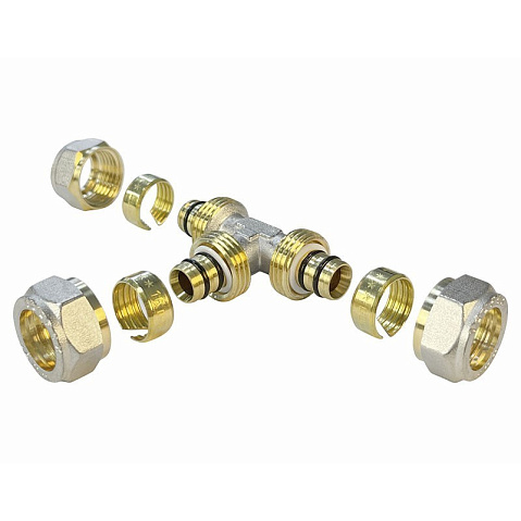 Тройник латунный для PEX труб 20-20-20 PN 10 обжимной никелированный Valfex VF.331.N  купить в Саратове | "Проконсим"