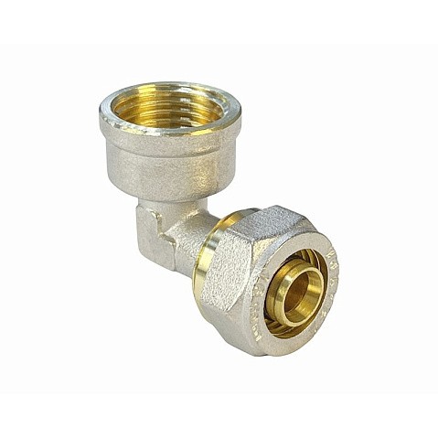 Угольник латунный для PEX труб 20-3/4'' PN 10 обжимной никелированный Valfex VF.352.N  купить в Саратове | "Проконсим"