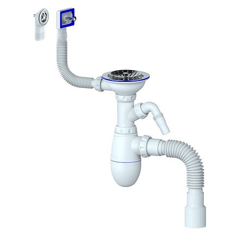 Сифон для мойки Unicorn В427, 40х50 гибкий отвод, 3 1/2'' х40 с отводом для стиральной машины, круглый и прямоугольный перелив купить в Саратове | "Проконсим"