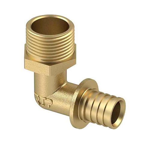 Угольник латунный для PEX труб  20-1/2''  PN 16  под надвижную гильзу с наружной резьбой  РосТурПласт купить в Саратове | "Проконсим"