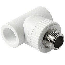  Тройник комбинированный ПП 20-1/2'' PN25, с наружной резьбой, белый, Pro Aqua PA25008P  (251439303) со склада Проконсим в Саратове