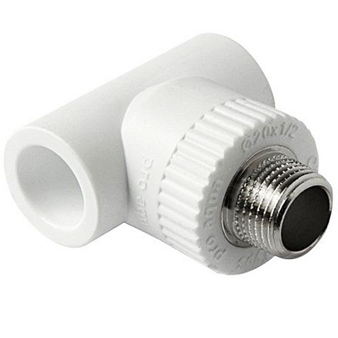 Тройник комбинированный ПП 20-1/2'' PN 25 с наружной резьбой белый Pro Aqua PA25008P купить в Саратове | "Проконсим"