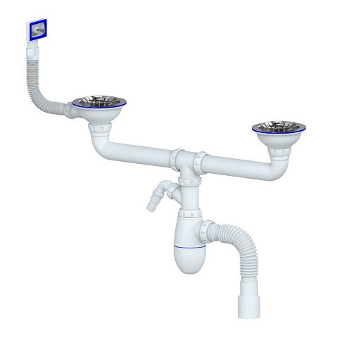 сифон для двойной мойки Unicorn В730V, 40х50 гибкий отвод, 3 1/2'' х40 с отводом для стиральной машины, прямоугольный перелив купить в Саратове | "Проконсим"