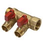 Коллектор латунный DN 20 2 выхода G 1/2'' с шаровыми кранами красная ручка плоское присоединение отвода SGL купить в Саратове | "Проконсим"