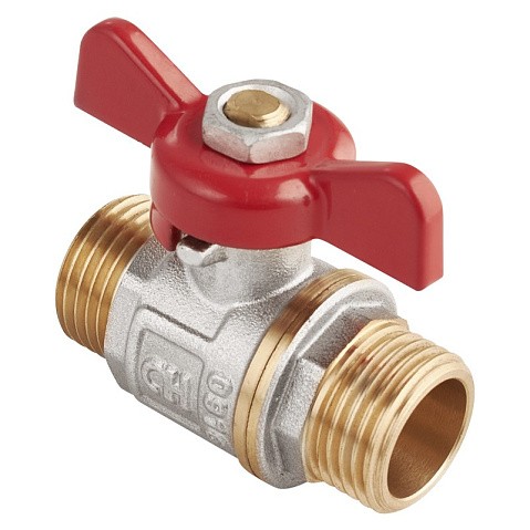 Кран латунный шаровой MVI AquaHit BV.315.04 DN 25 PN 25 бабочка штуцер-штуцер полнопроходной никелированный купить в Саратове | "Проконсим"