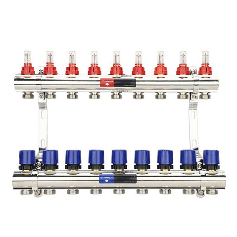 Коллекторная группа из латуни DN 25-9 вых. G-3/4'' евроконус, с расходомерами, без дренажного крана и воздухоотводчика VARMEGA VM15409 купить в Саратове | "Проконсим"