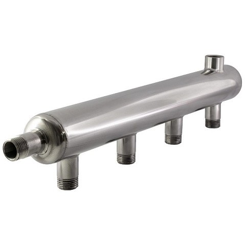 Коллектор распределительный из нержавеющей стали DN50 PN16 вход 40-20 10 выходов НР 3/4'' выход под кран Маевского и импульсную трубку левосторонний PLP купить в Саратове | "Проконсим"