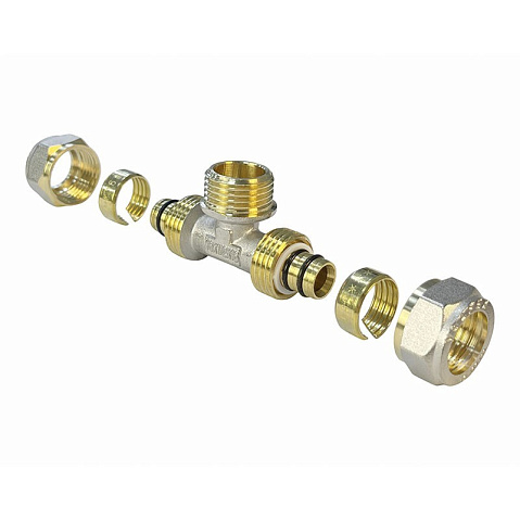 Тройник латунный для PEX труб 20-3/4''-20 PN 10 обжимной никелированный Valfex VF.333.N  купить в Саратове | "Проконсим"