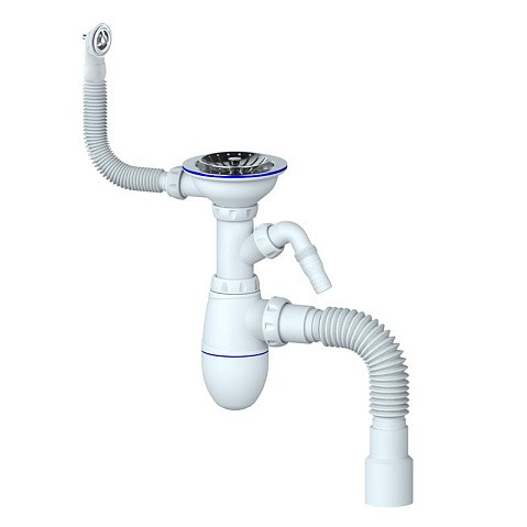 Сифон для мойки Unicorn В436V, 40х50 гибкий отвод, 3 1/2'' х40 с отводом для стиральной машины, круглый перелив купить в Саратове | "Проконсим"
