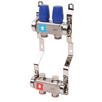 Коллекторная группа из нержавеющей стали DN 25-2 выхода G-3/4'' без расходомеров, без дренажного крана и воздухоотводчика, евроконус MVI MS.402.06 купить в Саратове | "Проконсим"
