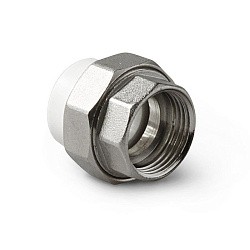  Муфта комбинированная ПП 20-1/2'' PN 25, с накидной гайкой, белая, Pro Aqua PA29008  (251239803) со склада Проконсим в Саратове