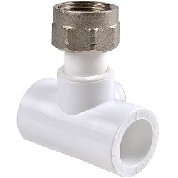  Тройник ПП с накидной гайкой 20-3/4'' PN 25 белый РВК 20901 (930659265) со склада Проконсим в Саратове
