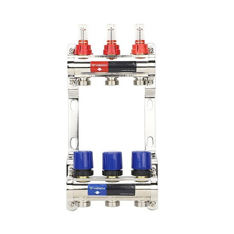 Коллекторная группа из латуни DN 25-3 вых. G-3/4'' евроконус, с расходомерами, без дренажного крана и воздухоотводчика VARMEGA VM15403 купить в Саратове | "Проконсим"