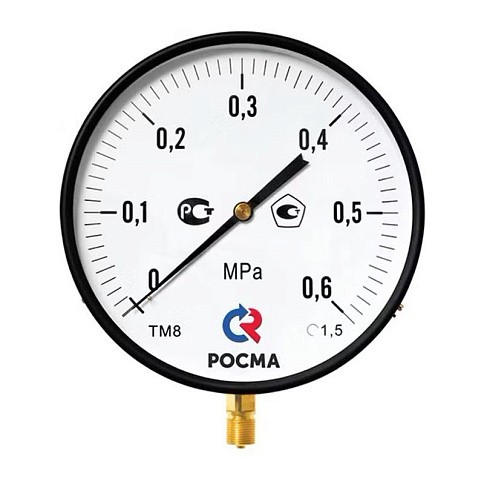 Манометр Росма ТМ-810Р.00 котловый, 250мм, 0-0.4МПа, резьба M20x1,5, радиальный, класс точности 1,5 купить в Саратове | "Проконсим" Манометр Росма ТМ-810Р.00 котловый, 250мм, 0-0.4МПа, резьба M20x1,5, радиальный, класс точности 1,5 купить в Саратове | "Проконсим"