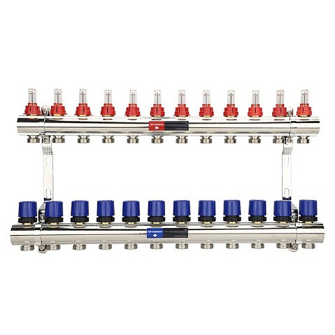 Коллекторная группа из латуни DN 25-12 вых. G-3/4'' евроконус, с расходомерами, без дренажного крана и воздухоотводчика VARMEGA VM15412 купить в Саратове | "Проконсим"