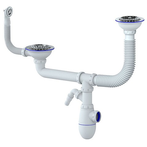 сифон для двойной мойки Unicorn В710V, 40х50 гибкий отвод, 3 1/2'' х40 с отводом для стиральной машины, круглый перелив купить в Саратове | "Проконсим"