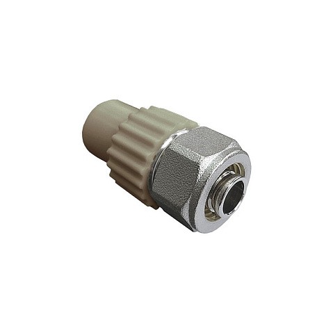 Муфта комбинированная для соединения PPR-PE-AL-PE труб 20x16 PN 25 серая VALFEX купить в Саратове | "Проконсим"