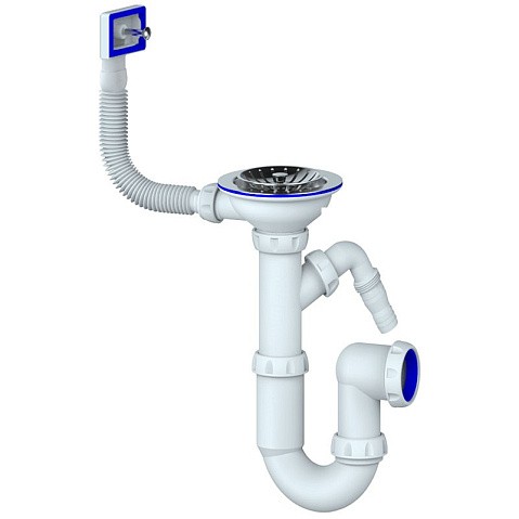 Сифон для мойки Unicorn Y430V, 3 1/2'' х40 без отвода, чаша из нержавеющей стали с отводом для стиральной машины, прямоугольный перелив купить в Саратове | "Проконсим"