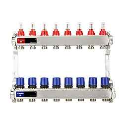  Коллекторная группа из нержавеющей стали DN 25-8 вых. G-3/4'', евроконус, с расходомерами, без дренажного крана и воздухоотводчика, VARMEGA VM15108 (930416006) со склада Проконсим в Саратове