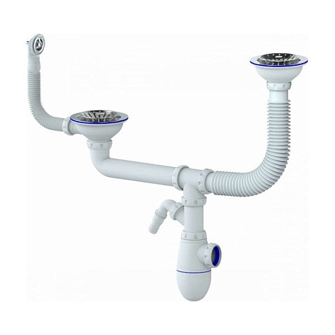 Сифон для двойной мойки Unicorn Y710V, без отвода, 3 1/2'' х40 с отводом для стиральной машины, круглый перелив купить в Саратове | "Проконсим"