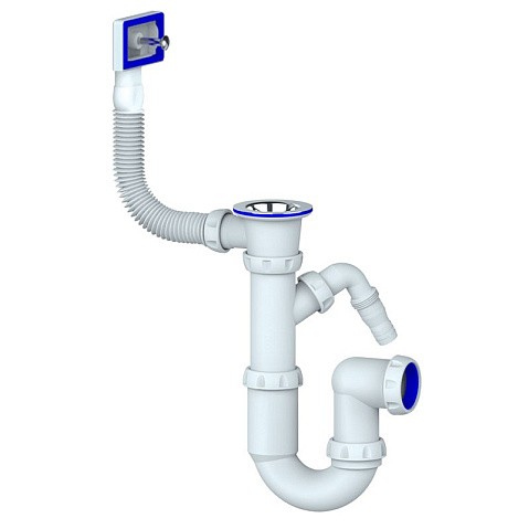 Сифон для мойки Unicorn Y440V, 1 1/2'' х40 без отвода, чаша из нержавеющей стали с отводом для стиральной машины, прямоугольный перелив купить в Саратове | "Проконсим"
