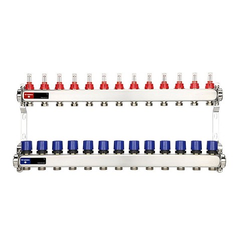 Коллекторная группа из нержавеющей стали DN 25-13 вых. G-3/4'' евроконус, с расходомерами, без дренажного крана и воздухоотводчика VARMEGA VM15113 купить в Саратове | "Проконсим"