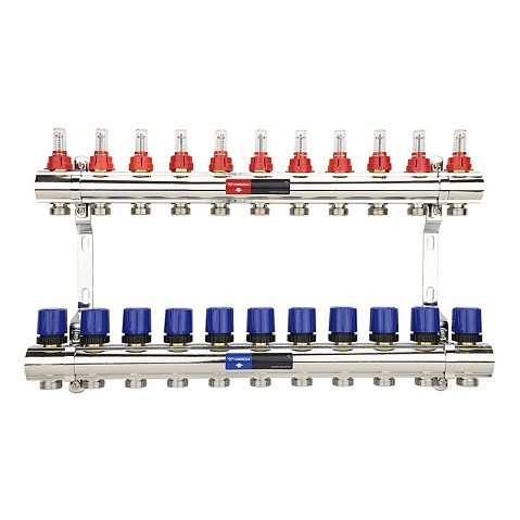 Коллекторная группа из латуни DN 25-11 вых. G-3/4'' евроконус, с расходомерами, без дренажного крана и воздухоотводчика VARMEGA VM15411 купить в Саратове | "Проконсим"