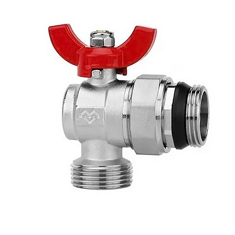 Кран шаровой латунный DN 25 PN 16 никелированный угловой  для коллектора (2 шт.) Varmega VM15955 купить в Саратове | "Проконсим"