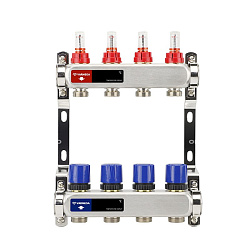  Коллекторная группа из нержавеющей стали DN 25-4 вых. G-3/4'', евроконус, с расходомерами, без дренажного крана и воздухоотводчика, VARMEGA VM15104 (930416002) со склада Проконсим в Саратове