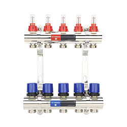  Коллекторная группа из латуни DN 25-5 вых. G-3/4'', евроконус, с расходомерами, без дренажного крана и воздухоотводчика, VARMEGA VM15405 (930416503) со склада Проконсим в Саратове